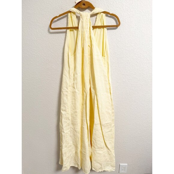 Banana Republic Linen Midi Dress Trapeze V Neck Sleeveless Butter Yellow Small - Picture 3 of 8